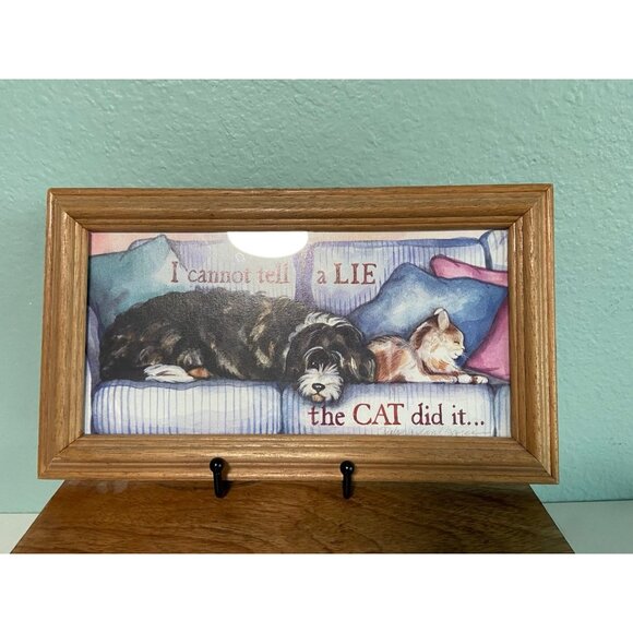 Framed Cat and Dog Art Print Quote with Frame I Cannot Tell A Lie the Cat Did It - Picture 1 of 8